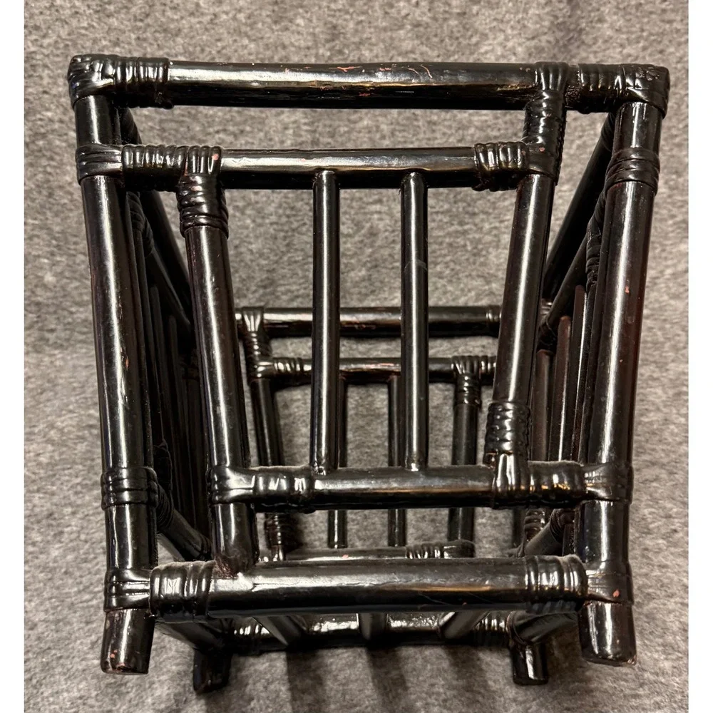 VTG Black Rattan Faux Bamboo Square Planter Basket Storage Chinoiserie Style